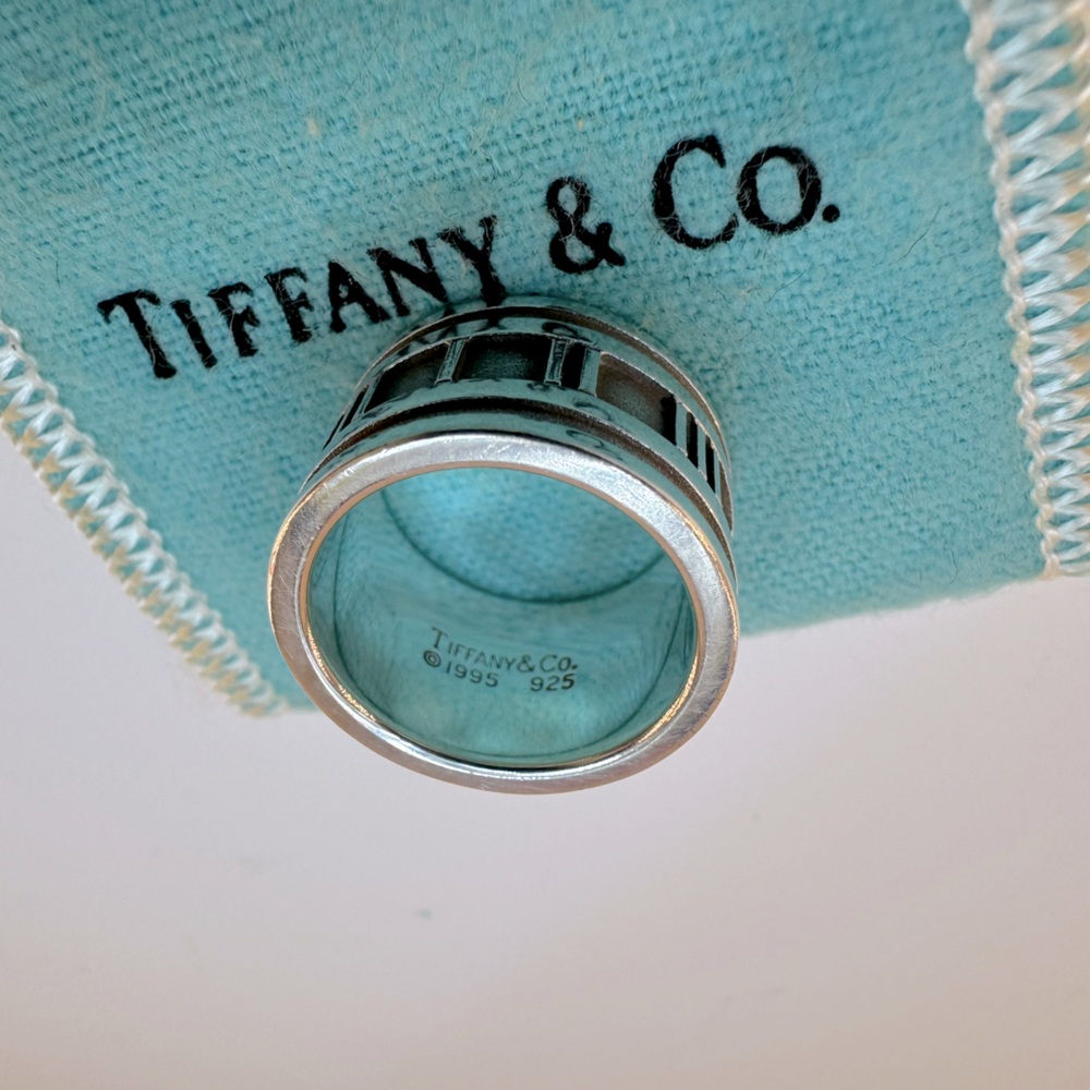 Tiffany & Co Ultra Wide Atlas Ring Relief Roman Numeral Band SZ 4 925 1995 AUTH - Picture 9 of 10